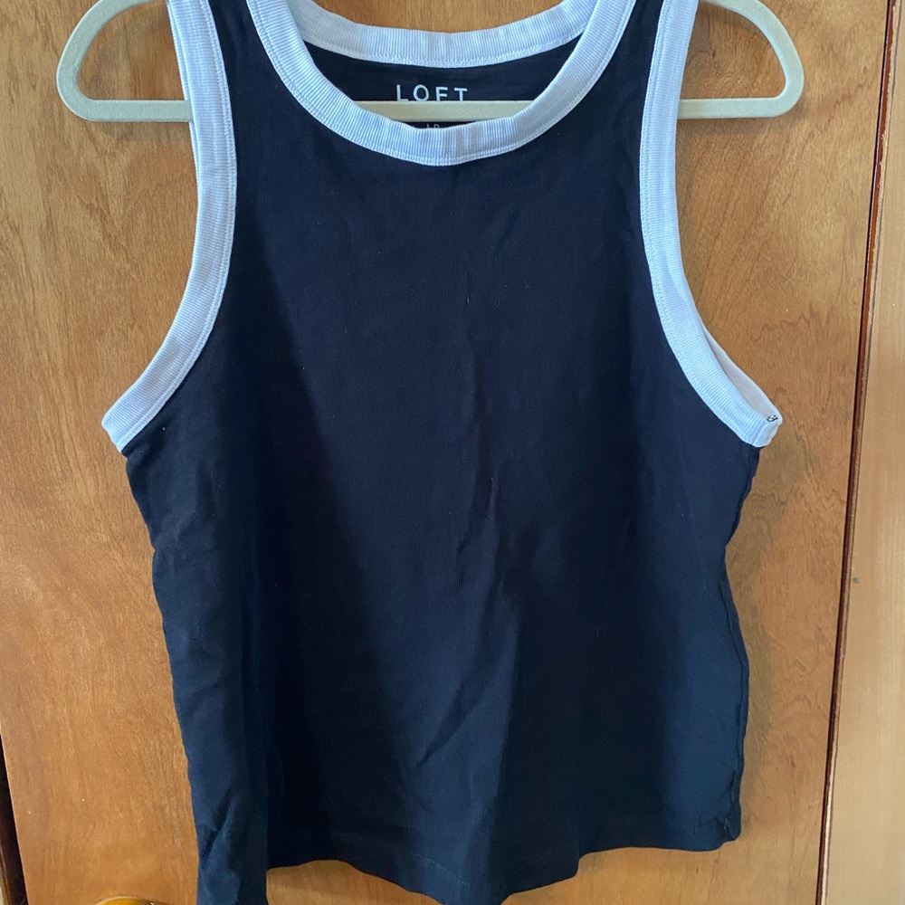 LOFT Black Tank Top with White Trim